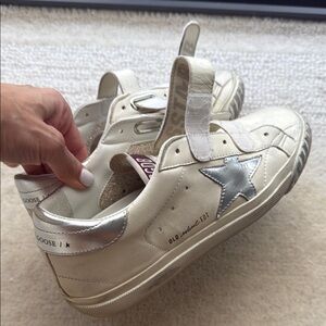 Golden Goose  White and Silver Star Sneakers